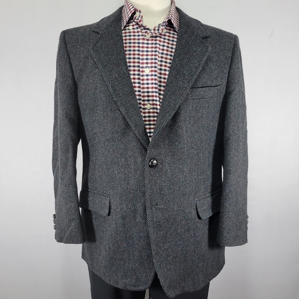 VTG John Alexander‎ Men's Tweed Sport Coat Blazer Two Button Herringbone 44R